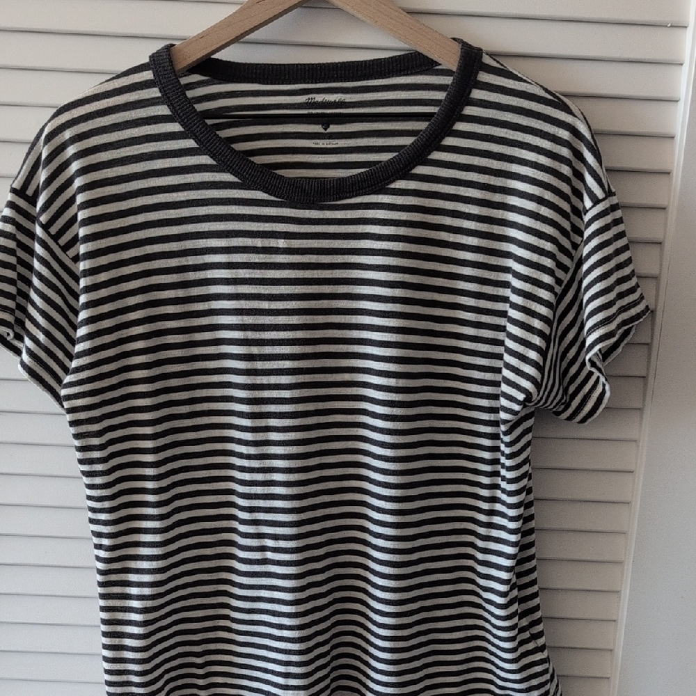 Madewell Gray and White Striped Tee